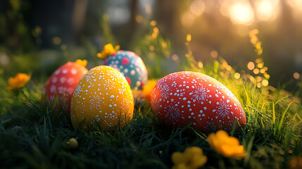 colorful easter eggs in grass