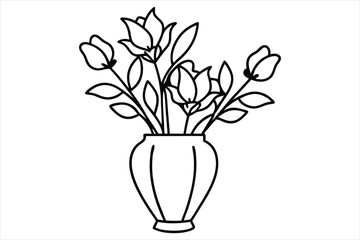 elegant floral arrangement in a vase single line art
