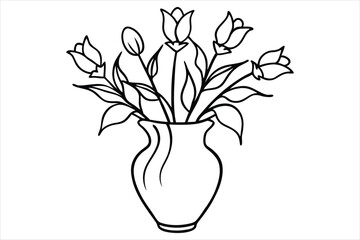 elegant floral arrangement in a vase single line art