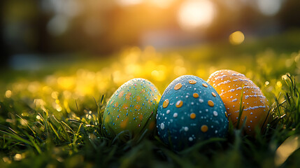 easter eggs on green grass