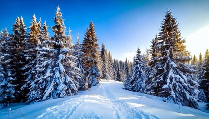 Obraz premium Snowy path through winter forest
