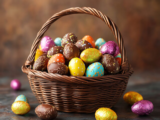 chocolate easter eggs in a basket