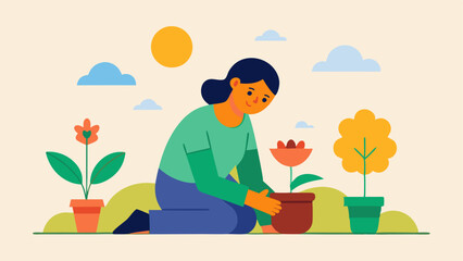 Gardening Joy An individual planting flowers and vegetables in a garden showing how nurturing nature through play can promote mental wellbeing.