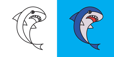 shark of monster , children's coloring book. Coloring book with cute cartoon monster pictures. Vector illustration with colored background.