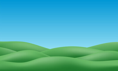 Obraz premium 3d green hills background. Kid grass wavy gradient vector. Spring summer nature with mountains, grassy zoo. Paper cut side pattern, plasticine cartoon garden. Clay panorama field, cute curved floor