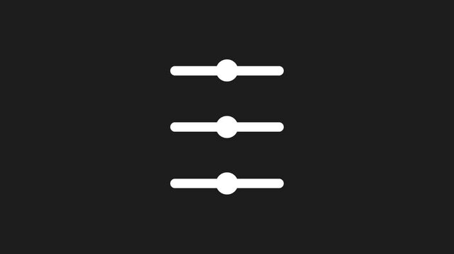 Loop animation of Hamburger Menu or Menu Icon on black background. Icon with horizontal lines and moving circles.