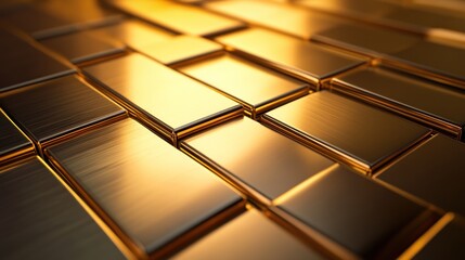 Gold bars stacked, gleaming under spotlight, abstract background, investment concept