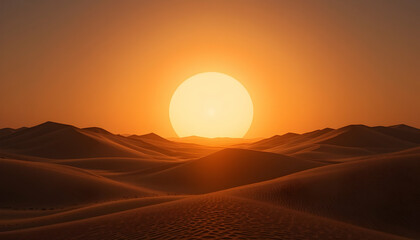 Obraz premium Sunset Over Rolling Sand Dunes Creates a Dramatic Desert Landscape