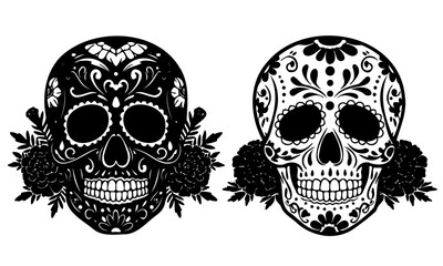 Day of the Dead Vector Black Silhouette on White Background | Día de los Muertos Illustration | Cultural & Festive Design | Minimalist & Editable