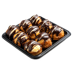 A Tray of Chocolate Covered Dons Isolated on Transparent Background