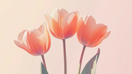Three tulips with orange and pink petals are displayed
