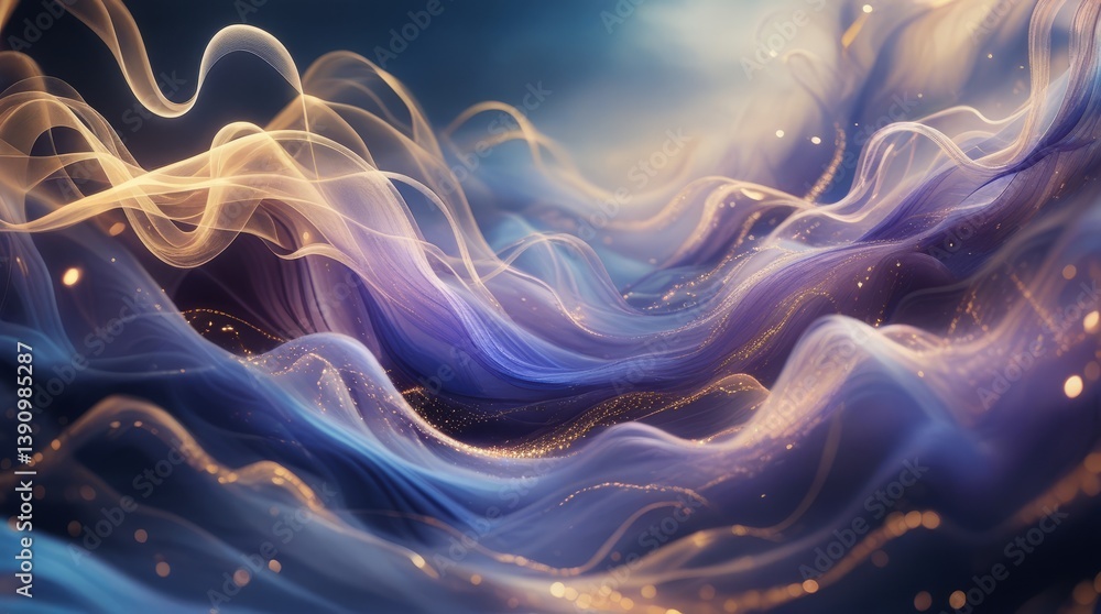 Poster abstract digital artwork featuring a dynamic composition of flowing, intertwined lines and curves co