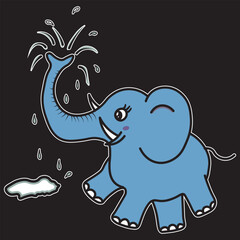 elephant playing water sticker vector