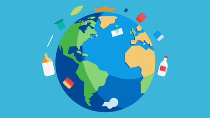 Naklejka premium Earth with Trash A simple Earth covered in various types of trash including plastic waste and electronic waste representing global overconsumption issues.