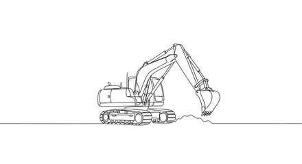Continuous line drawing of excavator loader against a stark white background