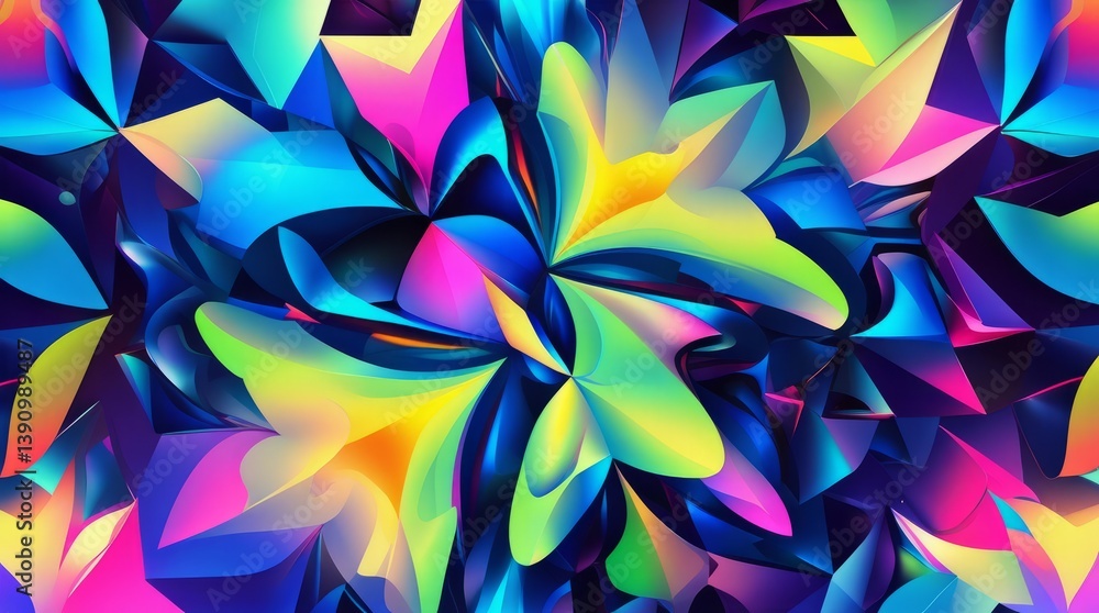 Poster vibrant kaleidoscopic pattern with symmetrical triangles and color gradients