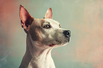 Obraz premium animal portraits, bull terriers close-up with a curious and intelligent look, against a fading gradient pastel background