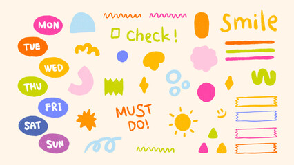 A set of hand-drawn elements inspired by school themes. It includes shapes like squares, spirals, and arrows, with visible pencil and chalk marks, perfect for creative and educational designs