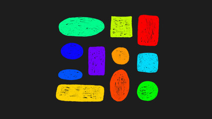 Handmade kids drawing textures. Vector pastel smudges, crayon scribbles, charcoal lines and school-style doodle shapes for creative use.