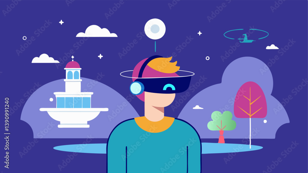 Aufkleber ar guide with a virtual map a person in an urban park using ar glasses to view an overlaid map on th