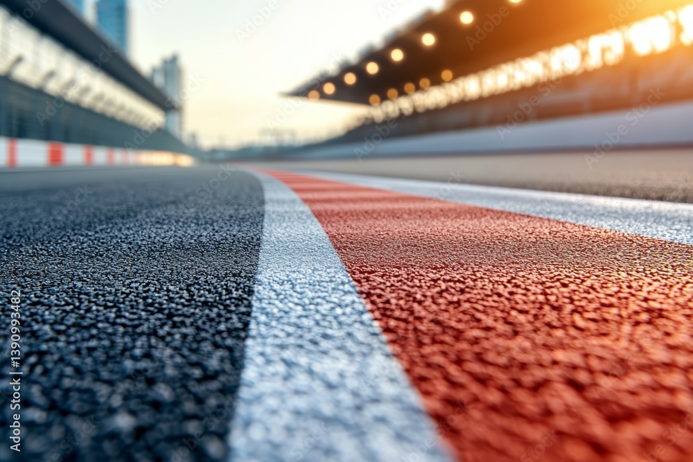 Poster a race track with a white line and red line