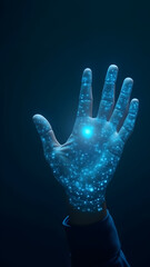 Holographic hand authenticating on fractal palm scanner in data cosmos with security tokens.