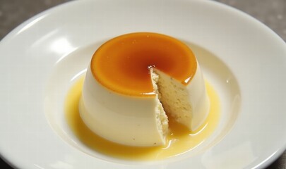 Fototapeta premium Indulge in the creamy delight of this caramel pudding. Perfect for dessert menus, food blogs, and culinary showcases.