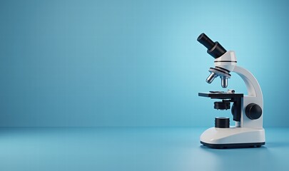 A detailed microscope on a vibrant blue background, perfect for educational materials, scientific research, and laboratory themes.