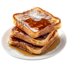 A Stack of French Toast with Powdered Sugar and Syrup Isolated on Transparent Background