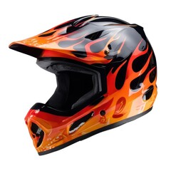 Protective helmet with flame design isolated on white background