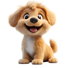 A Fluffy 3D Cartoon Puppy with Floppy Ears Wagging Its Tail Isolated on Transparent Background