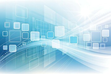 Fototapeta premium Abstract Blue and White Technology Background with Glowing Squares and Lines