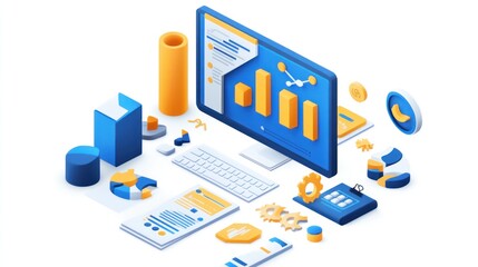 Isometric Business Dashboard Display