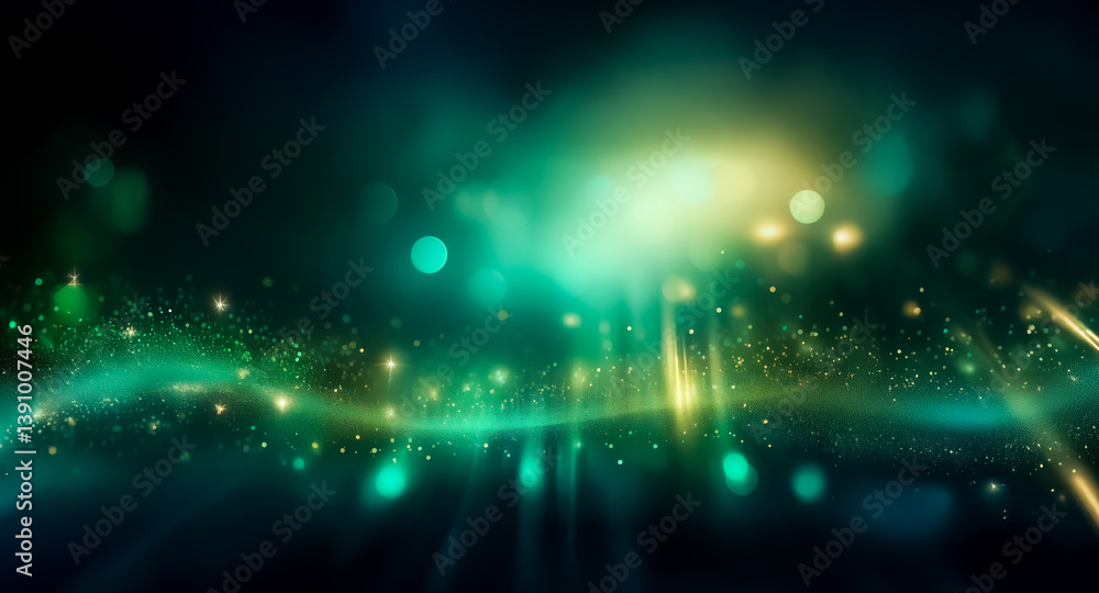 Poster abstract background featuring luminous green and yellow light effects, creating a dreamy and etherea