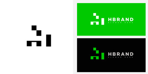 H Brand Logo Design Pixelated H, Green, Black, Modern, Minimalist, Creative, Unique, Branding, Identi