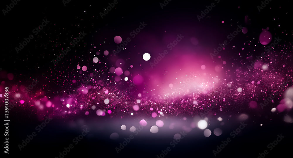 Poster abstract pink and purple bokeh background with sparkling light effects resembling a cosmic nebula an
