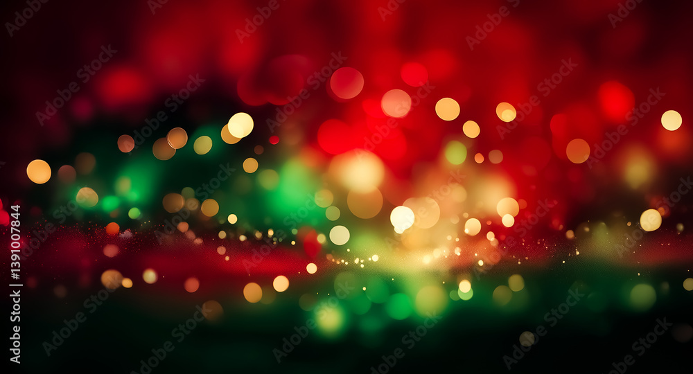 Poster blurred lights in red, green, and gold create a festive and abstract background. soft bokeh effect s