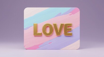 A 3d stylish and modern Valentine’s card with abstract pastel brush strokes and a gold-foiled ‘Love’ typography