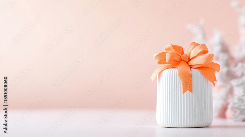 Poster gift box with orange bow minimalist style high-resolution soft lighting front view textured surface 