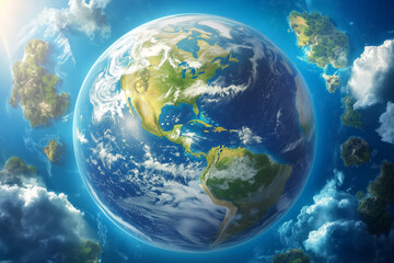 Fototapeta premium Stunning View of Earth from Above the Moon Surface Surrounded by Clouds and Cosmic Elements