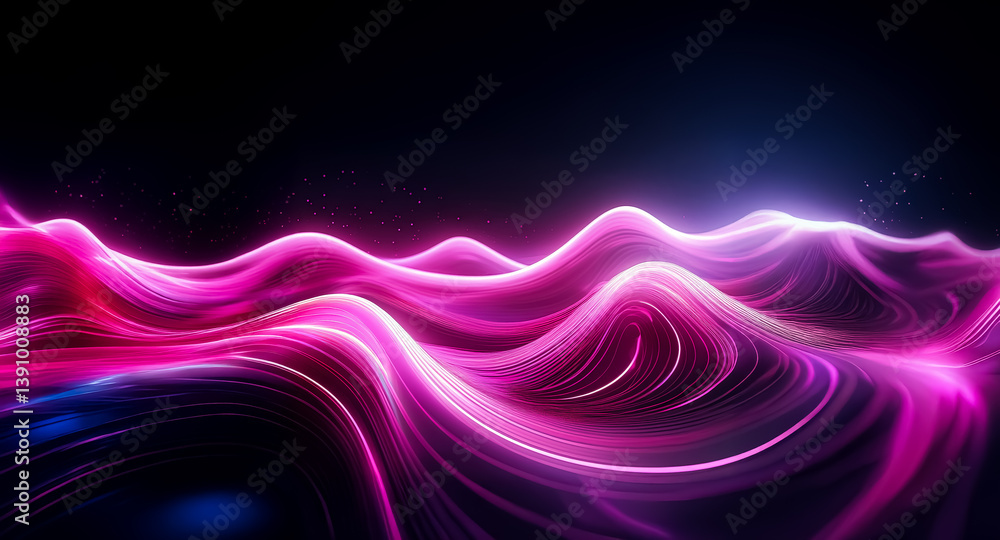 Aufkleber abstract waves of vibrant pink and blue light flow across a dark backdrop, creating a dynamic and fu