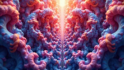 Obraz premium Symmetrical fractal design, subtle gradients, soothing hues, symmetry, organic, science