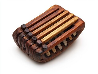 Close Up Wooden Toy Kalimba Isolated on White Background for Music Sound Rhythm and Cultural Appreciation