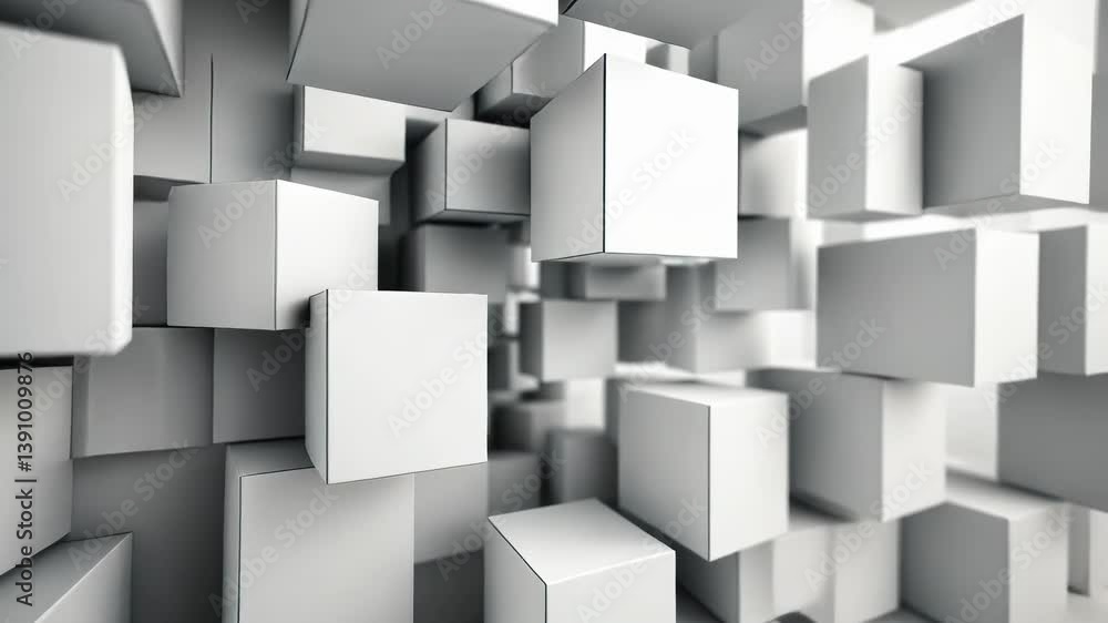 Aufkleber A visually compelling abstract featuring array white cubes arranged dynamic , aesthetically pleasing composition. The cubes create depth , interest, ideal modern designs , backgrounds.