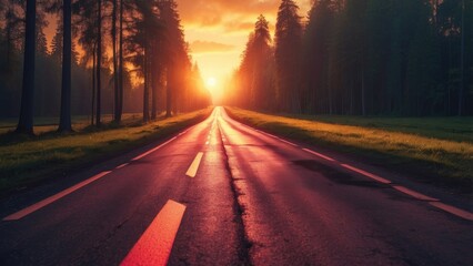 Fototapeta premium Close-up of an asphalt road with a large white arrow pointing straight ahead