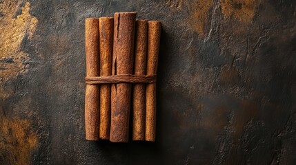 Cinnamon sticks bundle, rustic background, food photography, spice, recipe