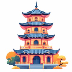 Traditional Asian Pagoda Architecture: A Scenic and Ornate Historical Landmark Surrounded by Serene Gardens and Greenery