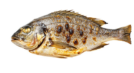 Grilled Whole Fish Isolated on White Background Delicious Seafood Dish