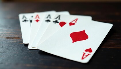 Obraz premium Playing cards arranged in a neat ace sequence , photography, close-up