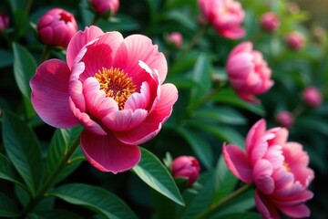 Bold peony blooms & lush foliage, continuous print, foliage, bloom